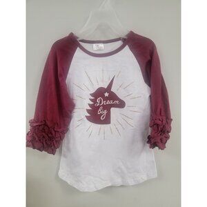Girls' Raglan "Dream Big" Unicorn Shirt With Ruffle Sleeves 3t
